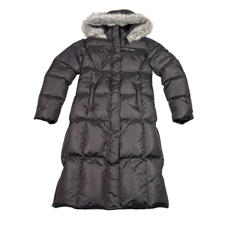 SouthPole Vintage Black Long Puffer Coat Faux Fur Hood Down Feather Parka Medium